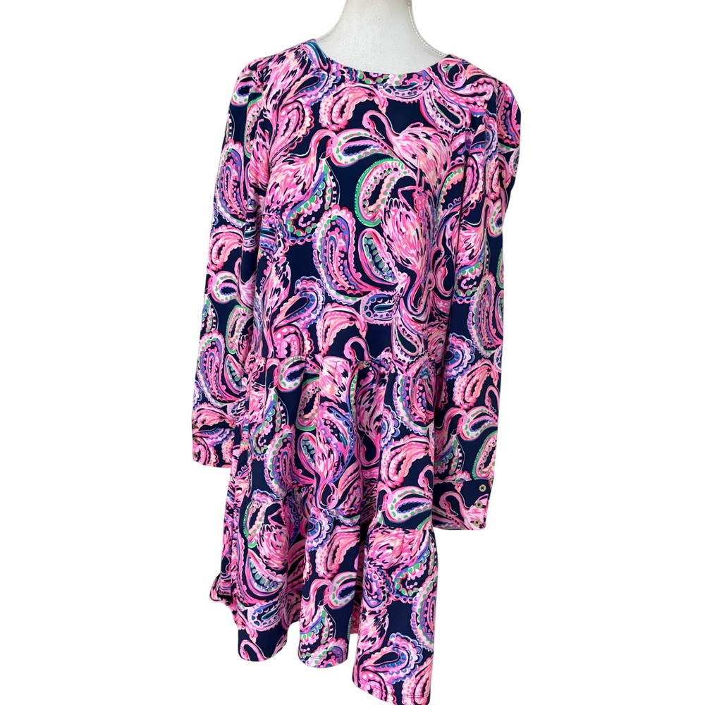 LILLY PULITZER‎ Arlette Dress Navy Size Large Swing Dress Vacation Resortwear